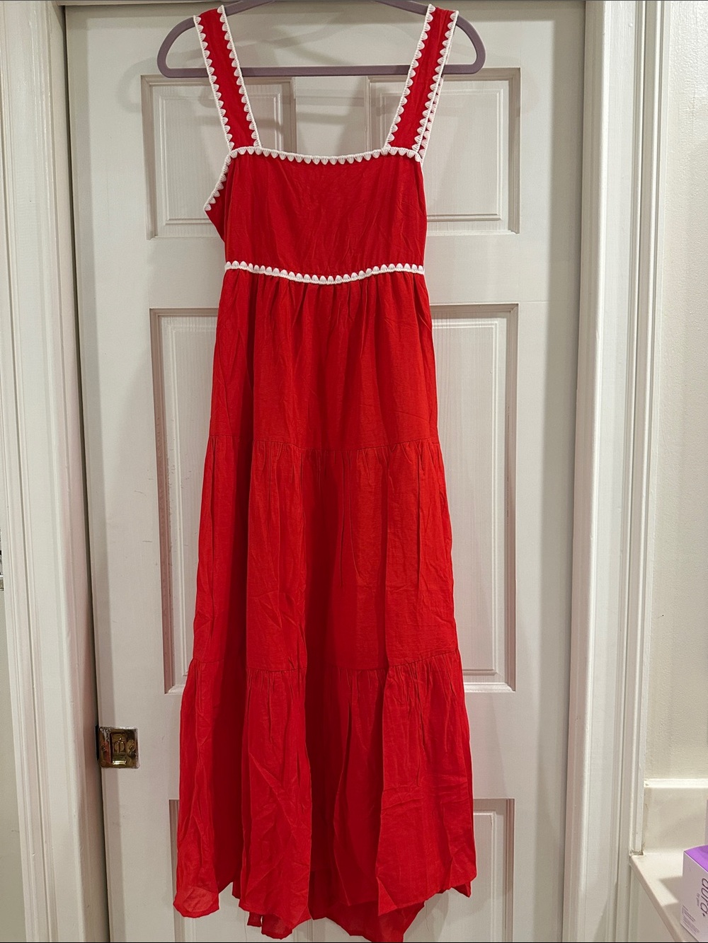 entro Red Midi Dress with White Trim